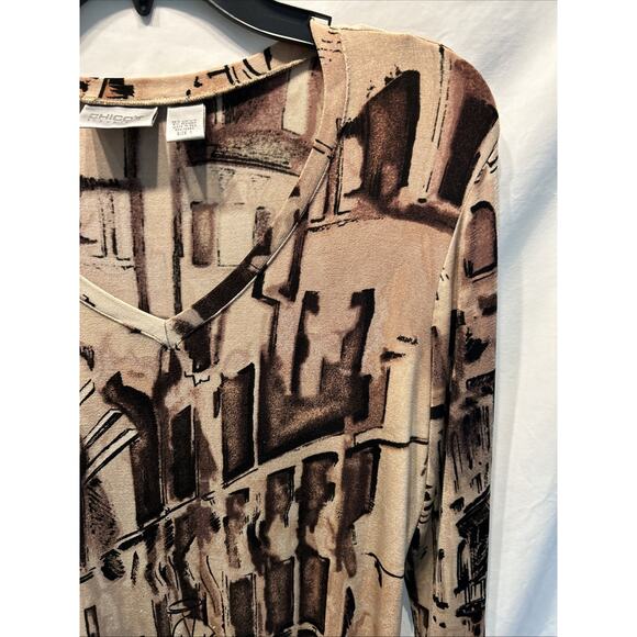 Chicos Travelers Shirt Womens Medium Slinky Liquid Knit Venice Print - Picture 3 of 10